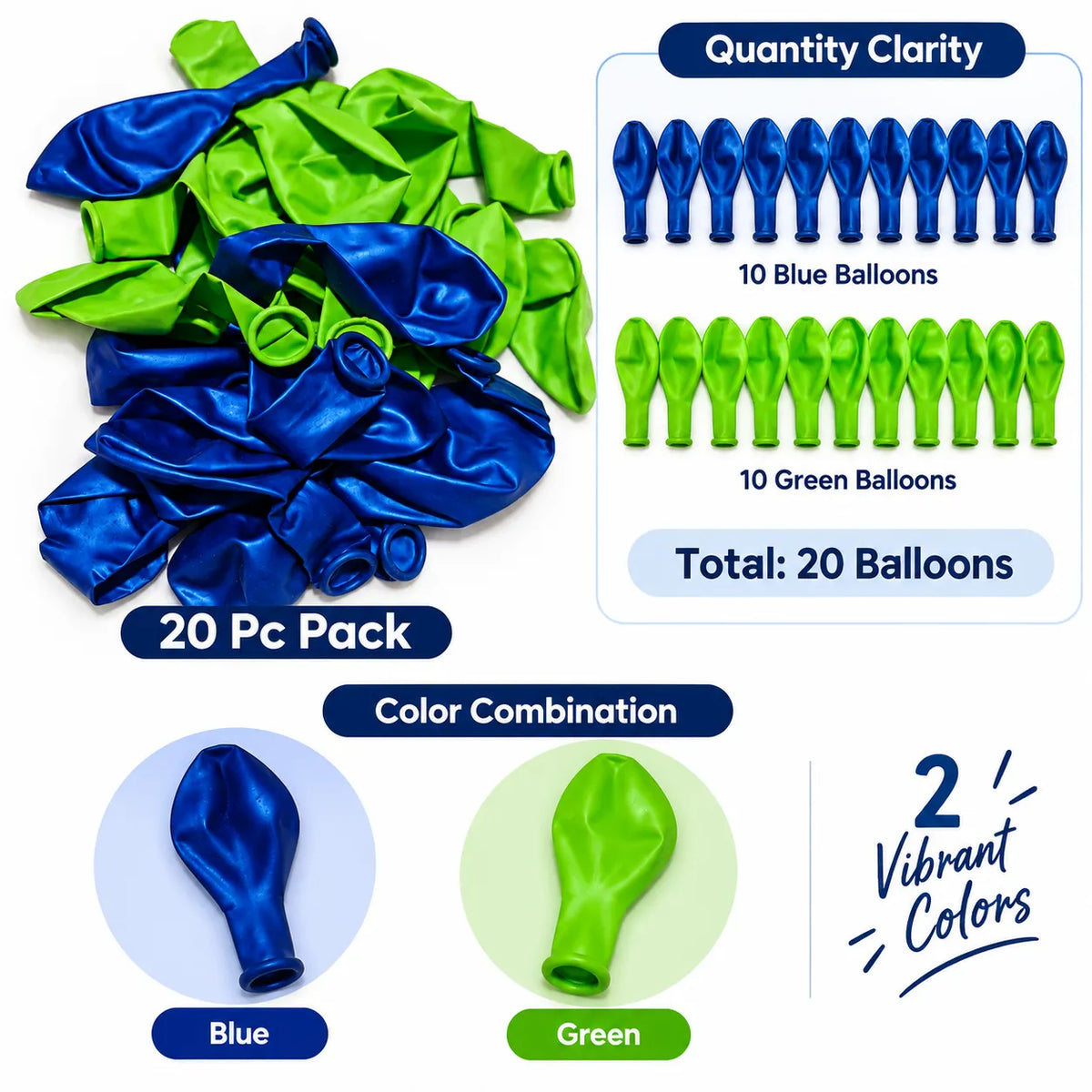 Saadhya Decor 20 Pc Blue & Green Latex Balloons – 9 Inch | Birthday & Party Decoration
