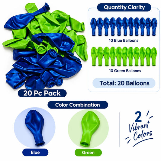 Saadhya Decor 20 Pc Blue & Green Latex Balloons – 9 Inch | Birthday & Party Decoration