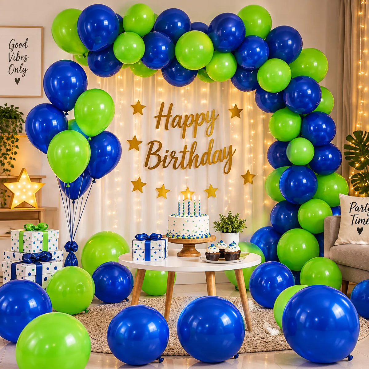 Saadhya Decor 20 Pc Blue & Green Latex Balloons – 9 Inch | Birthday & Party Decoration