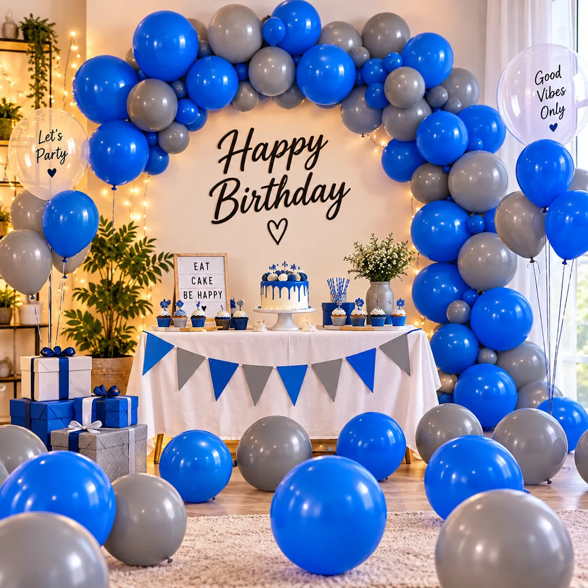 Saadhya Decor 20 Pc Blue & Grey Latex Balloons – 9 Inch | Birthday & Party Decoration