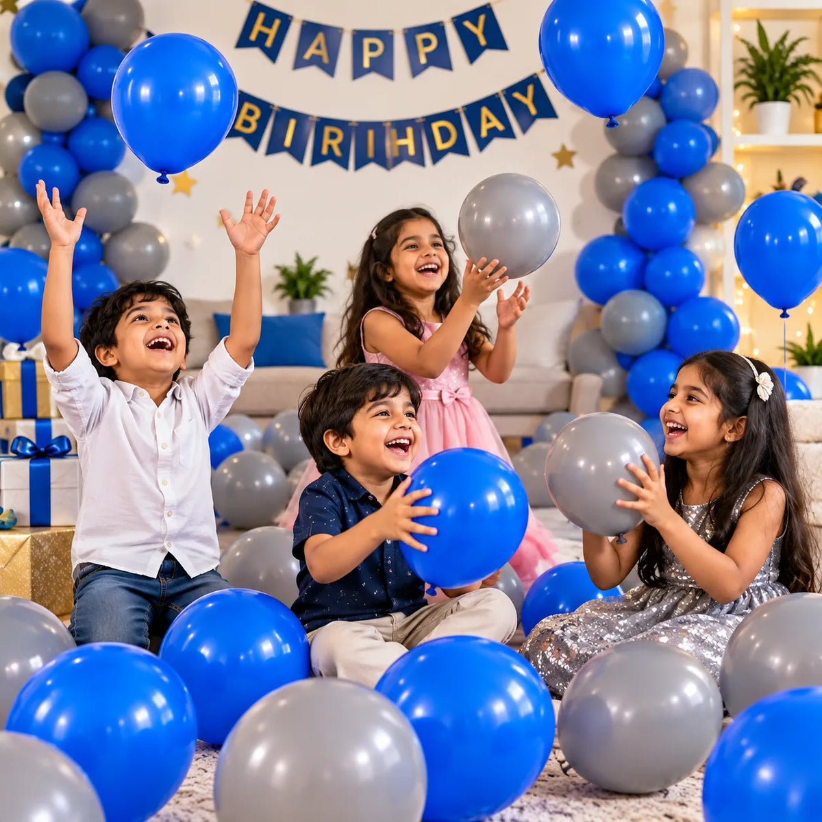 Saadhya Decor 20 Pc Blue & Grey Latex Balloons – 9 Inch | Birthday & Party Decoration
