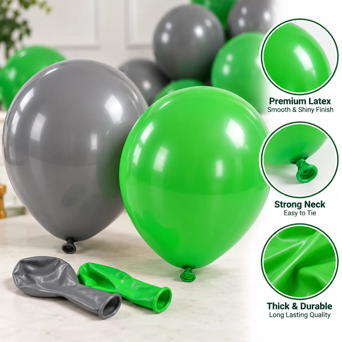 Saadhya Decor 20 Pc Green & Grey Latex Balloons – 9 Inch | Party & Birthday Decoration