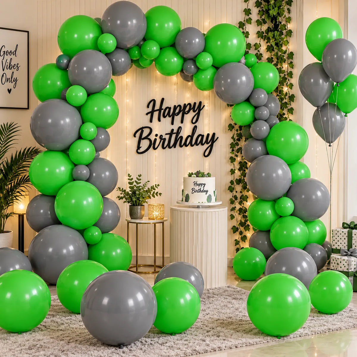 Saadhya Decor 20 Pc Green & Grey Latex Balloons – 9 Inch | Party & Birthday Decoration