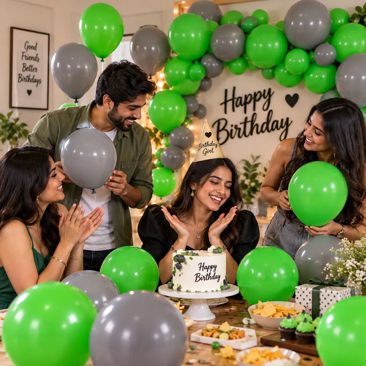 Saadhya Decor 20 Pc Green & Grey Latex Balloons – 9 Inch | Party & Birthday Decoration
