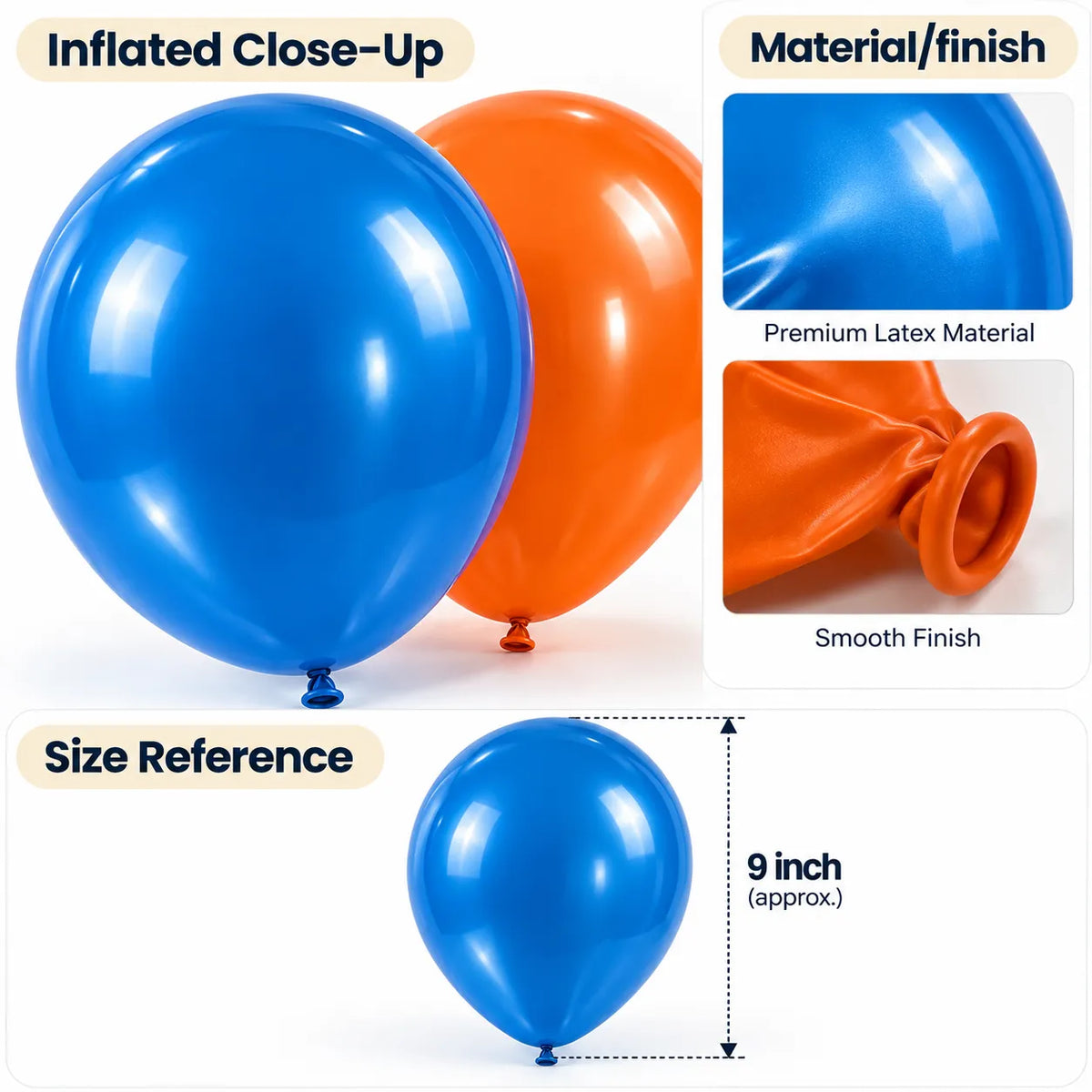 20 Pc Blue & Orange Latex Balloons – 9 Inch Birthday Party Decoration Balloons