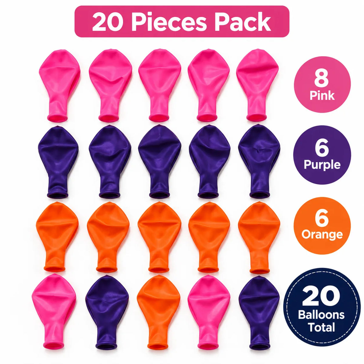 20 Pc Pink Purple & Orange Latex Balloons – 9 Inch Birthday Party Decoration Balloons