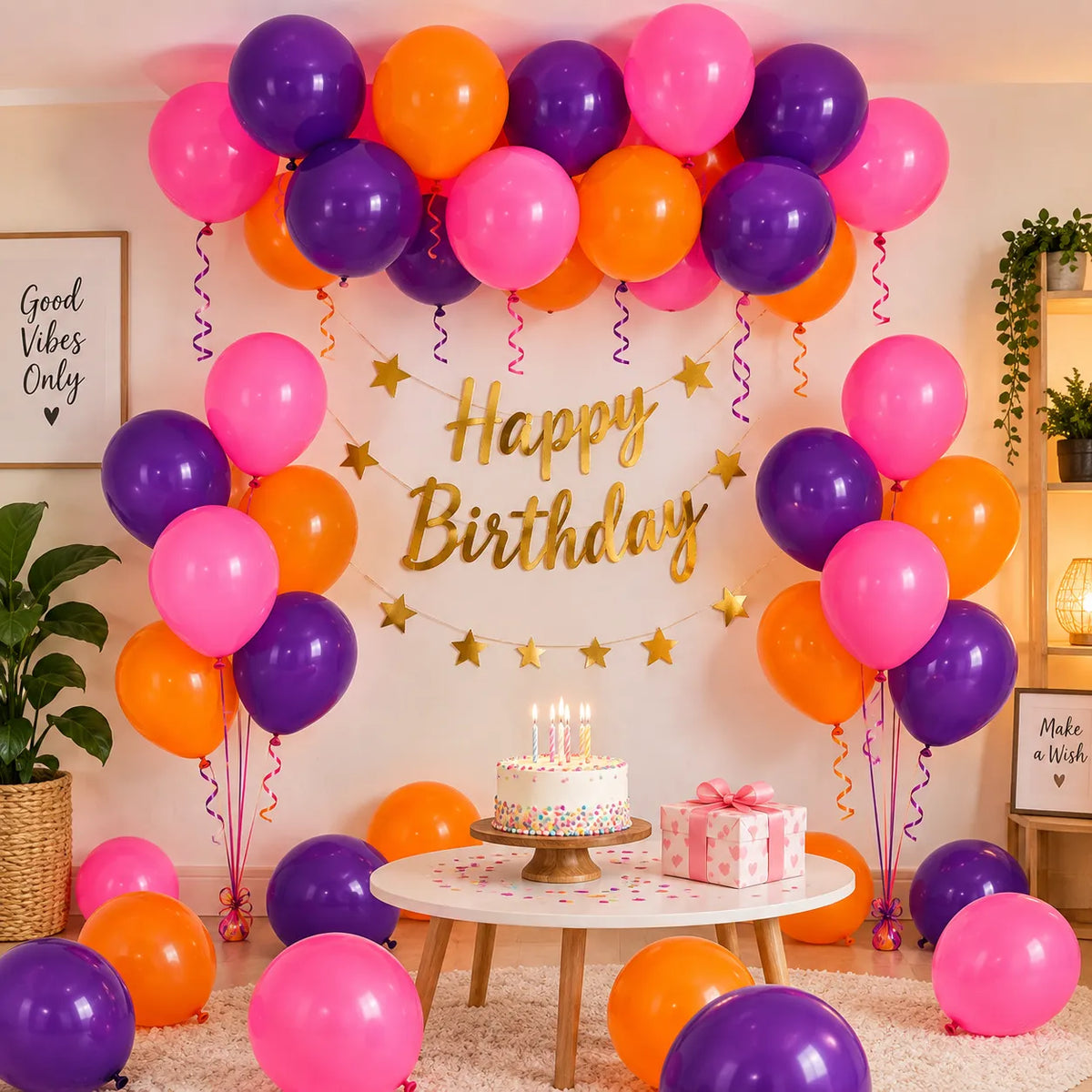 20 Pc Pink Purple & Orange Latex Balloons – 9 Inch Birthday Party Decoration Balloons