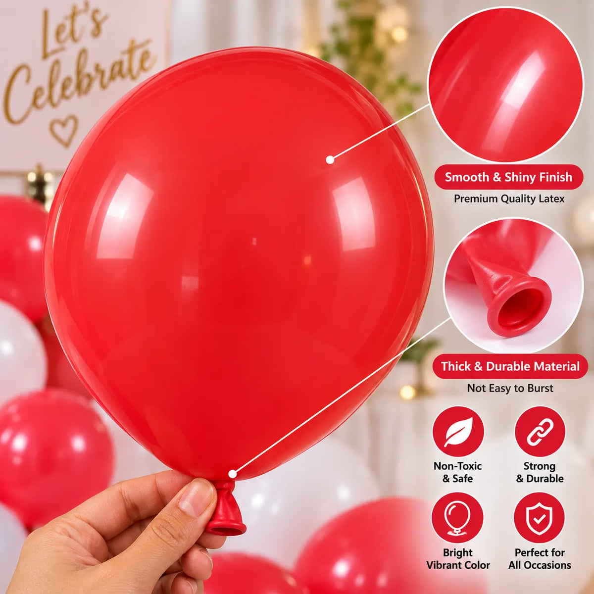 20 Pc Red Latex Balloons 9 Inch for Birthday & Party Decoration