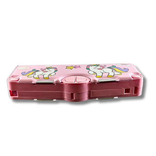 2-Sided Magnetic Pencil Box for Kids with Sharpener & Scissor | Unicorn Theme Multipurpose Stationery Box