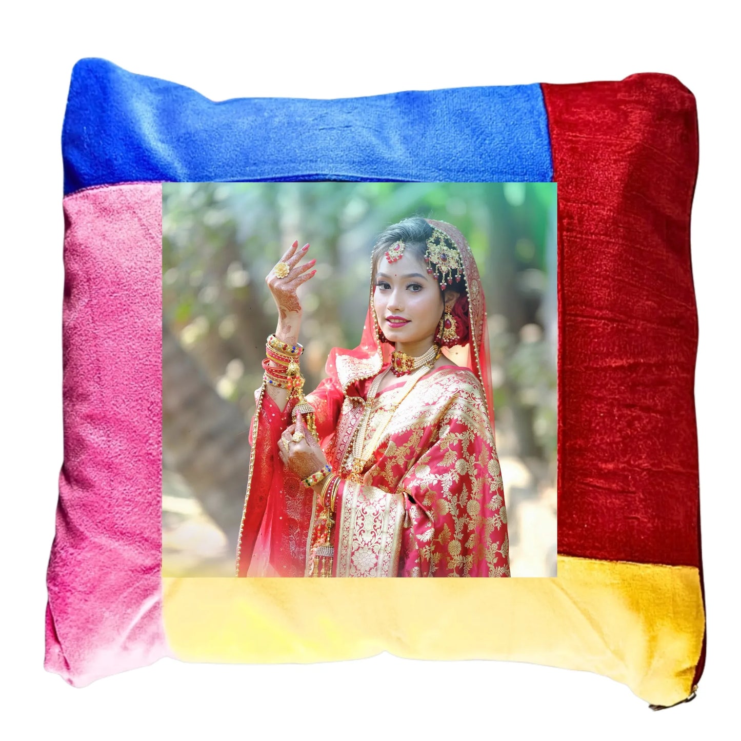 Personalized Multicolor Floral Border Photo Cushion