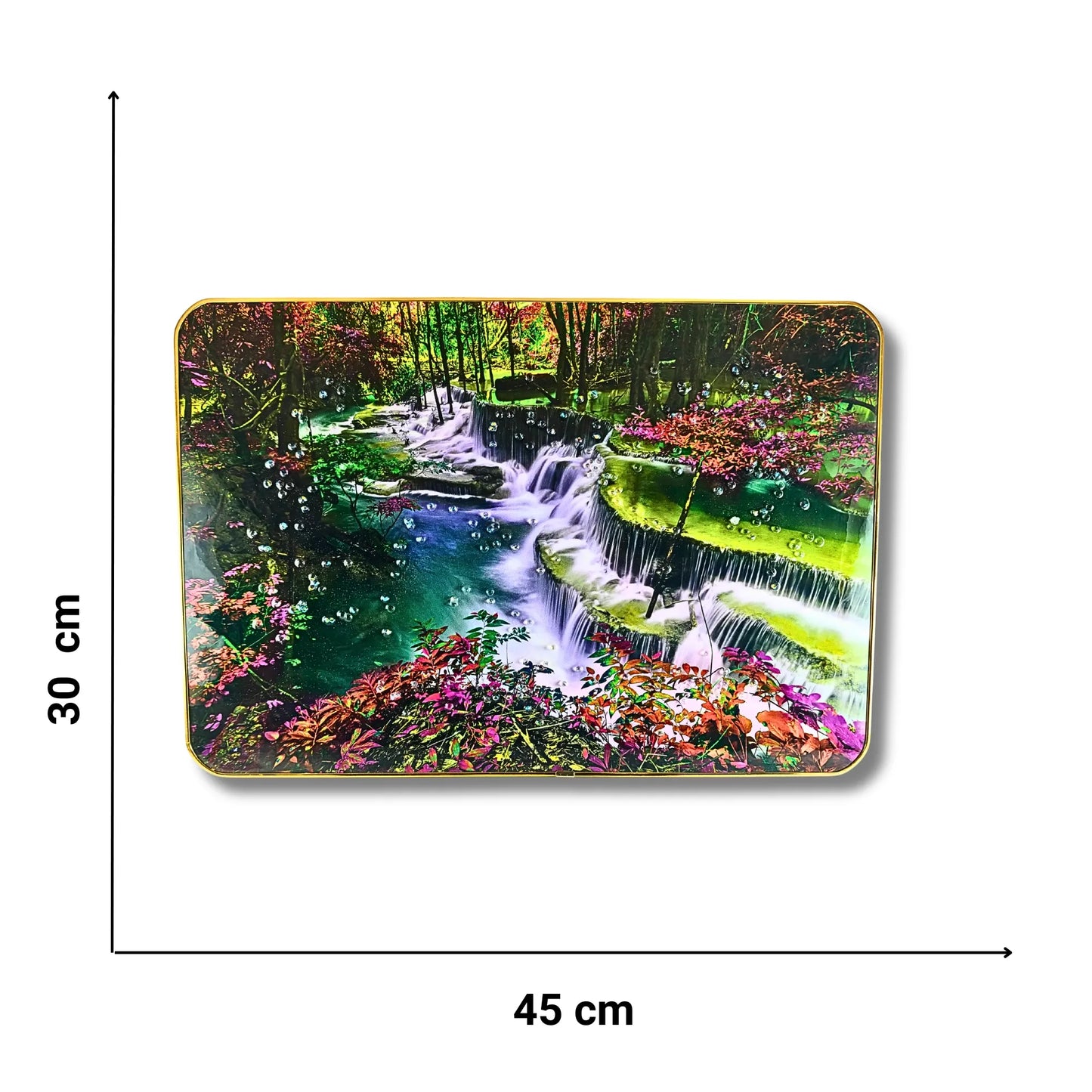 Zenith of Peace 3D Waterfall Wall Art – Premium Forest Nature Scenery with Crystal & Glitter Work (45x30 cm)