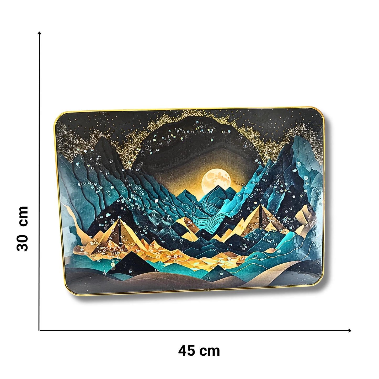 Premium Midnight Mountain Moonscape 3D Wall Art – Modern Abstract Nature Scenery with Crystal & Glitter Work (45x30 cm)