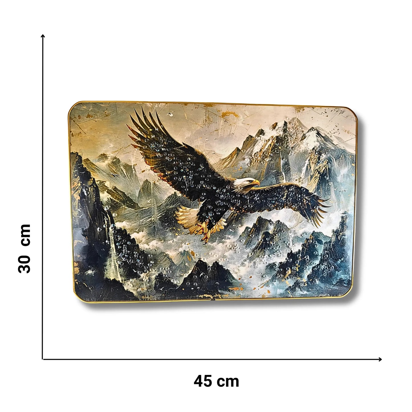 Adventurous Soaring Eagle 3D Wall Art – Premium Mountain Landscape with Crystal & Glitter Work (45x30 cm)