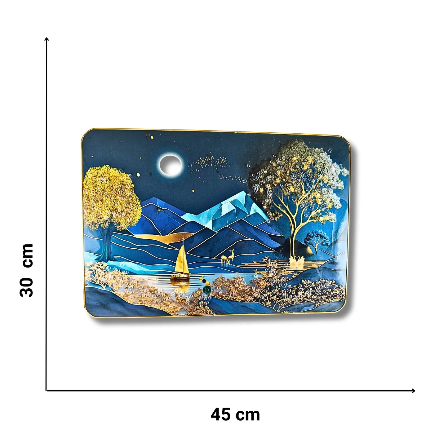 Premium Midnight Mountain Lake 3D Wall Art – Modern Abstract Night Scenery with Crystal & Glitter Work (45x30 cm)