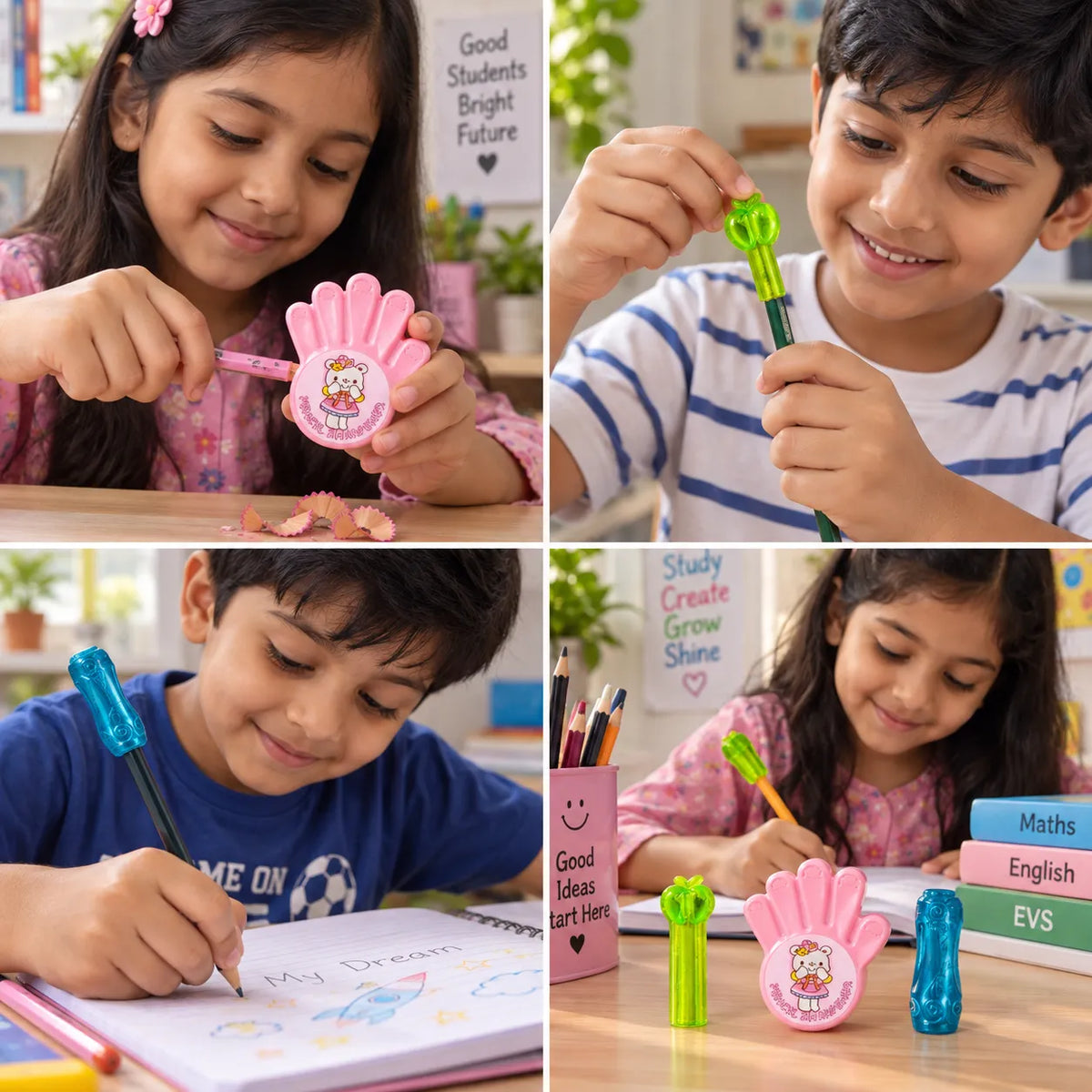 3-in-1 Cute Kids Stationery Set – Hand-Shaped Sharpener with Pencil Accessories | Saadhya Notes