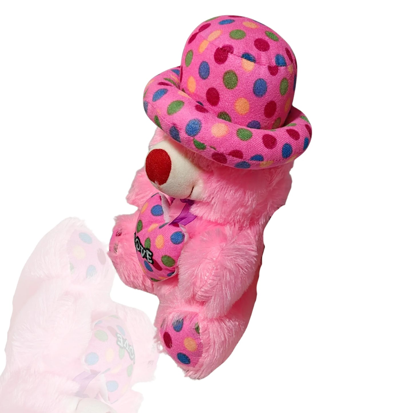 Pink Teddy Bear with Polka Dot Hat & Love Heart Cushion | Cute Soft Plush Teddy Bear Toy for Kids, Girls & Gift Giving