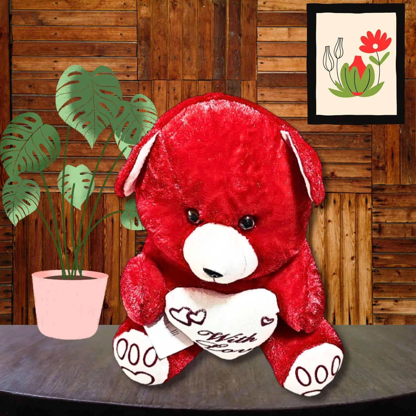 Red Teddy Bear with Heart Cushion | Soft Plush Stuffed Teddy Bear for Kids, Girlfriend & Valentine's Gift