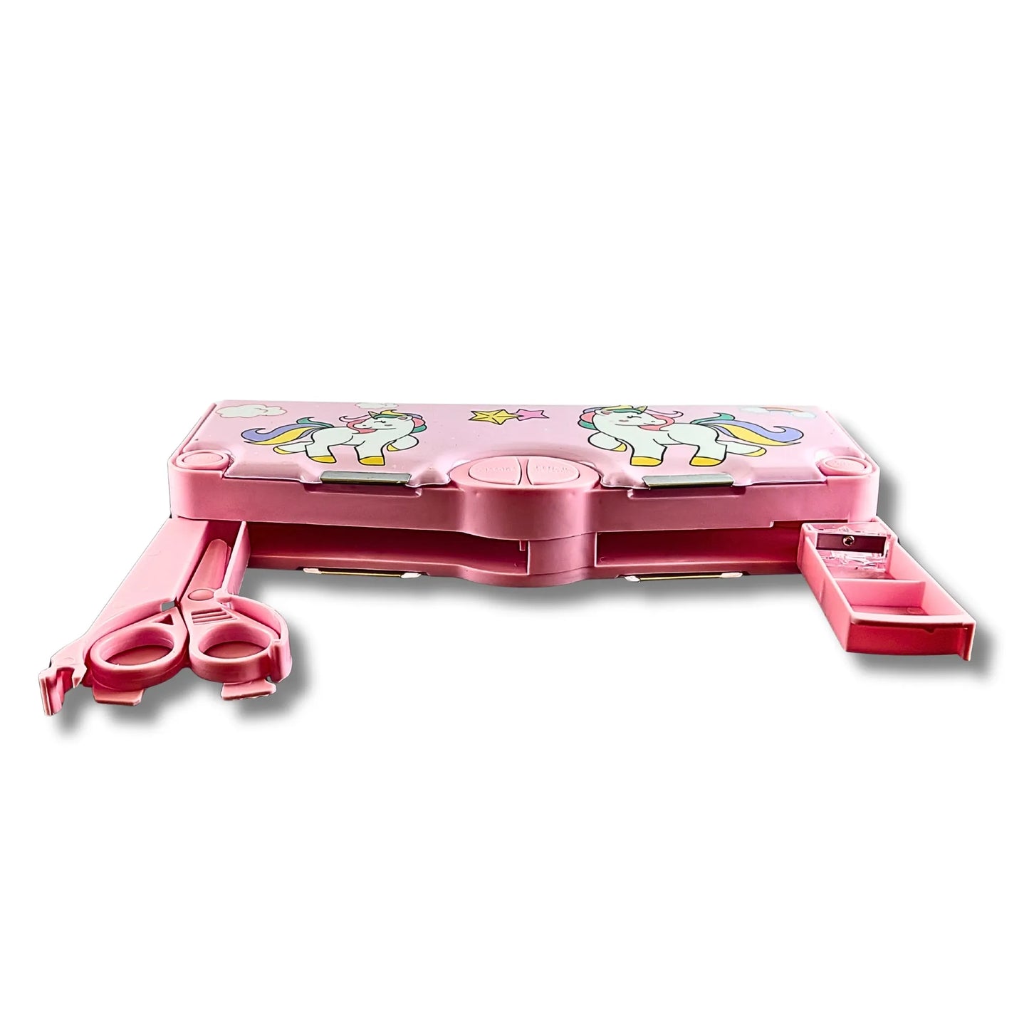2-Sided Magnetic Pencil Box for Kids with Sharpener & Scissor | Unicorn Theme Multipurpose Stationery Box