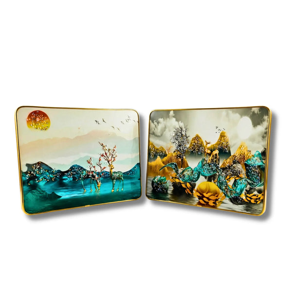 3D Beaded and Crystal Art Frames | Set of 2 Premium Wall Hanging