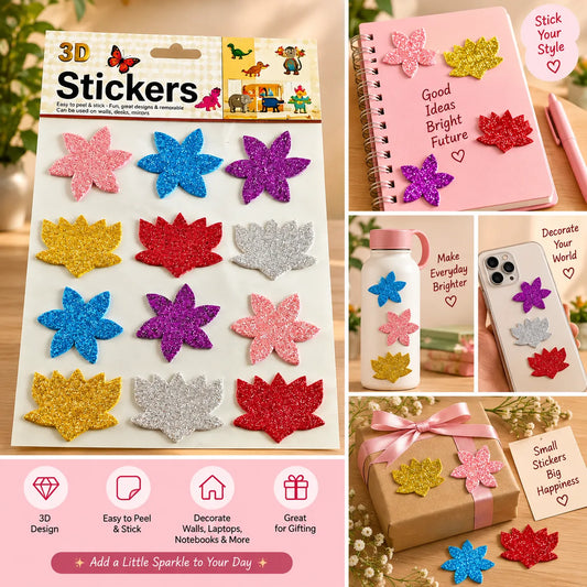 3D Glitter Flower Stickers  Colourful Flower Stickers for Crafts