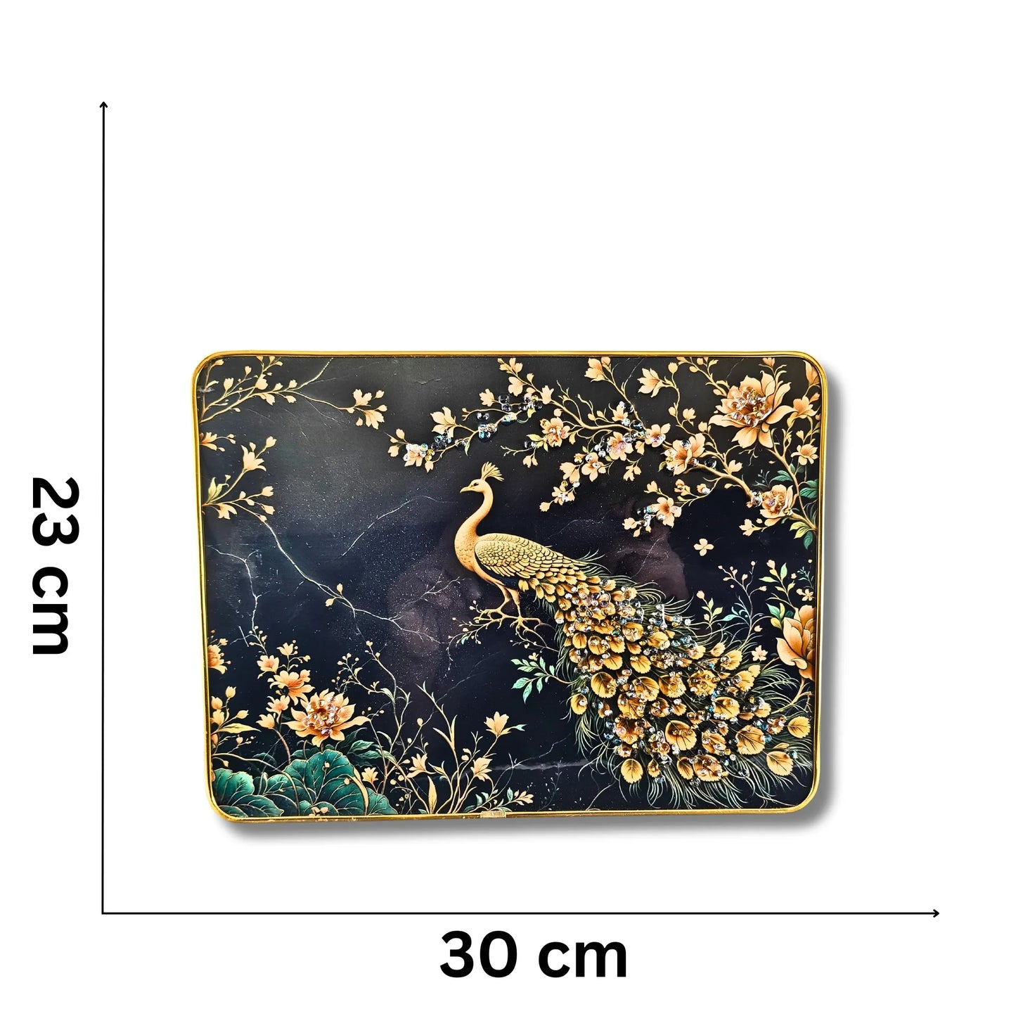 Peacock and Floral 3D Art Plaques | serene golden peacock