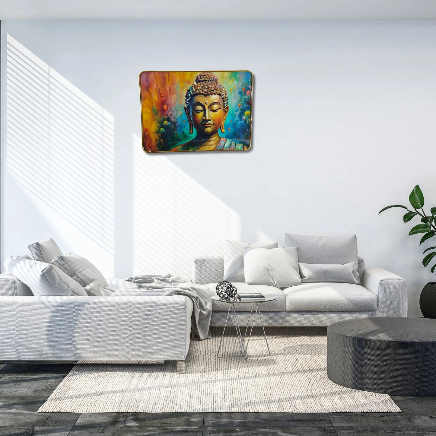 Saadhya Mart Spiritual Nature Series – 3D Textured Meditating Buddha & Waterfall Landscape with Luxury Golden Frame.