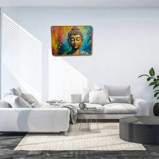 Saadhya Mart Spiritual Nature Series – 3D Textured Meditating Buddha & Waterfall Landscape with Luxury Golden Frame.