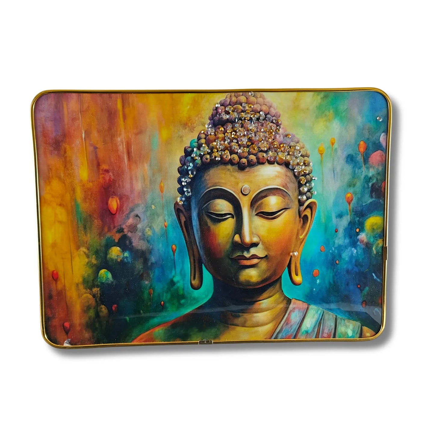 Saadhya Mart Spiritual Nature Series – 3D Textured Meditating Buddha & Waterfall Landscape with Luxury Golden Frame.