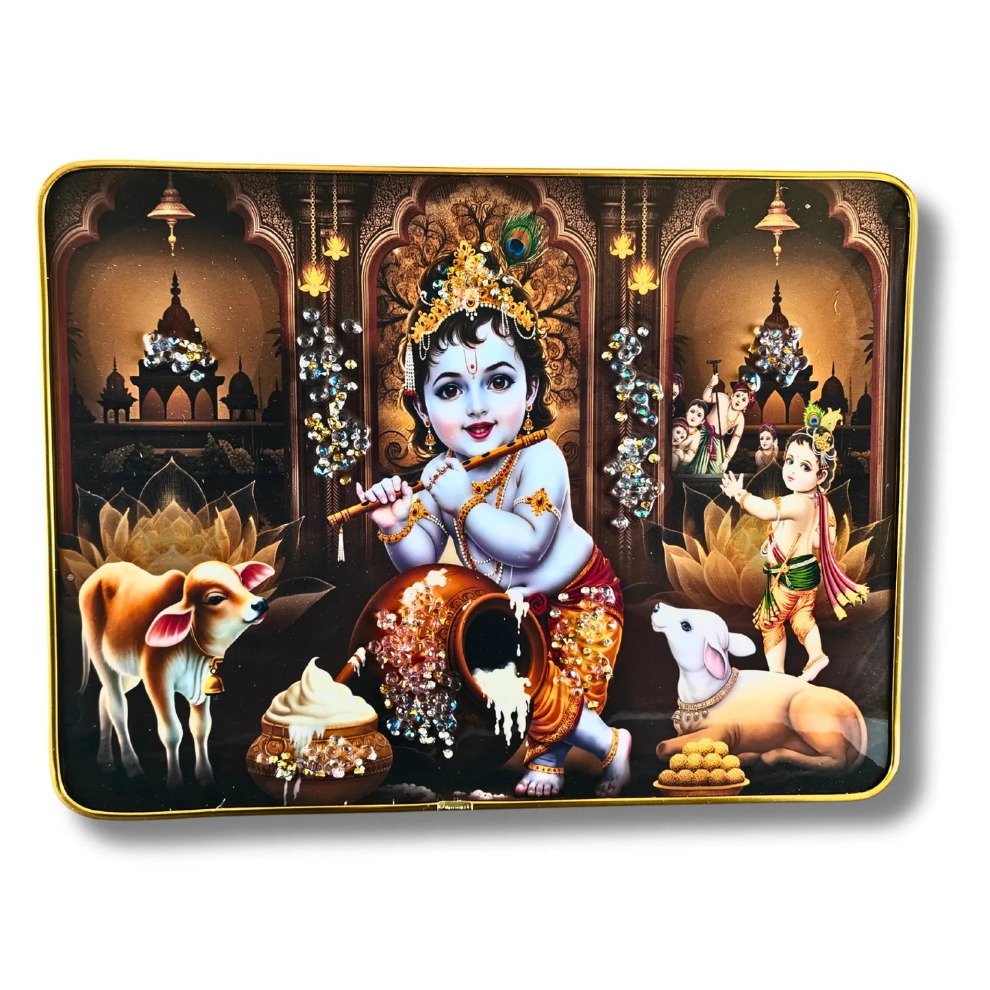 Makhan Chor Krishna & Jai Shree Ram Wall Frame Set of 2 | Hindu God Frames for Home, Mandir & Gift