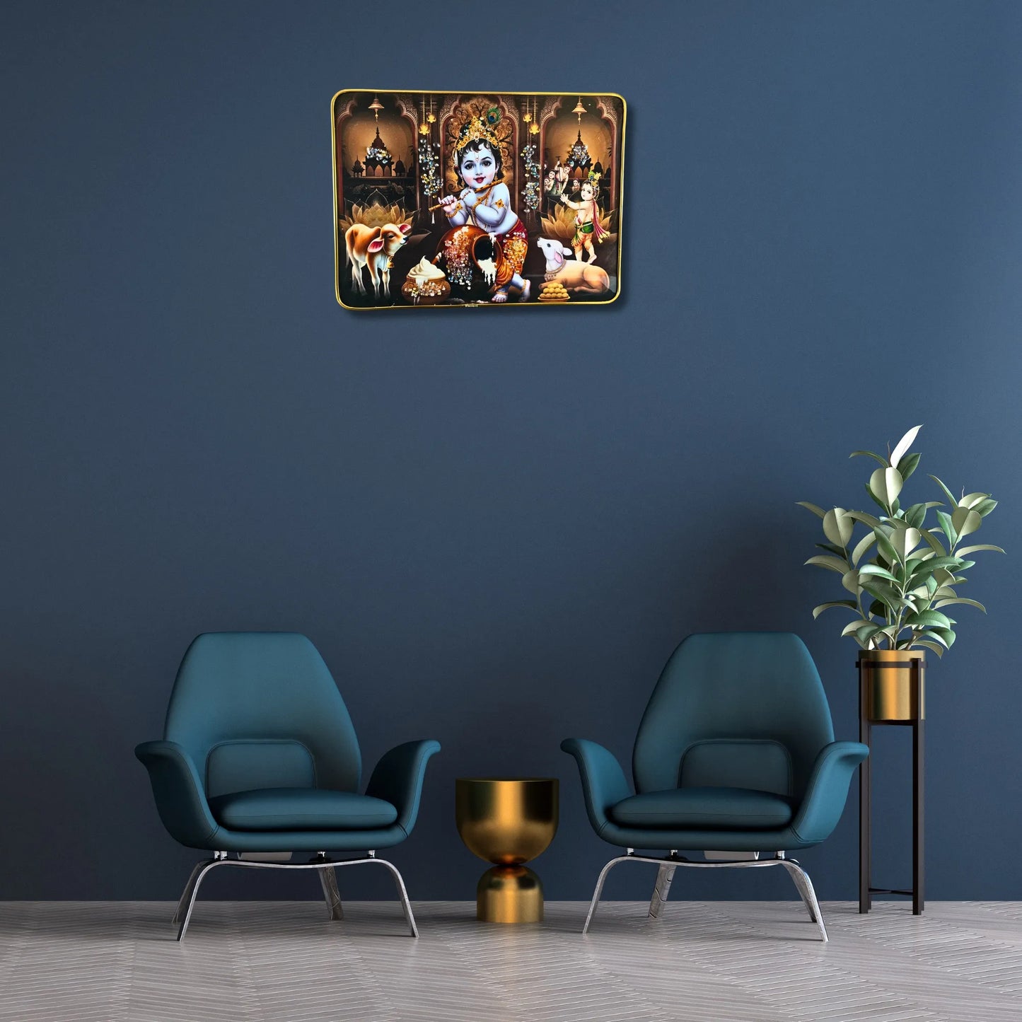 Makhan Chor Krishna & Jai Shree Ram Wall Frame Set of 2 | Hindu God Frames for Home, Mandir & Gift