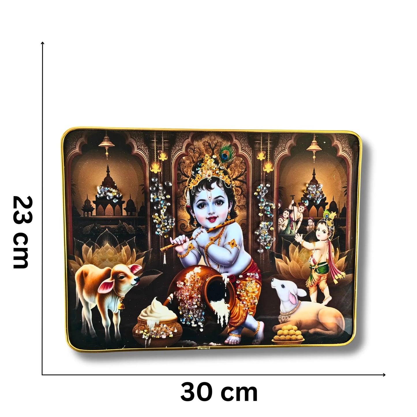 Makhan Chor Krishna & Jai Shree Ram Wall Frame Set of 2 | Hindu God Frames for Home, Mandir & Gift