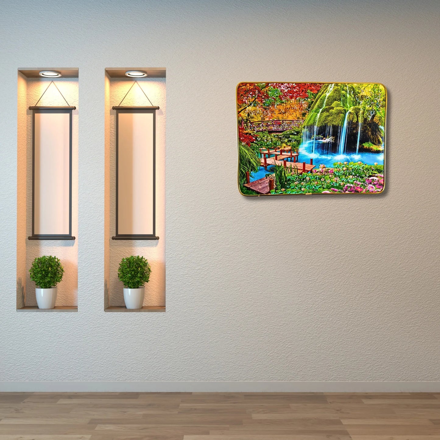 3D Nature Waterfall Wall Art Set (2 Panels) – Luxury Crystal Stone Wall Decor for Living Room, Bedroom & Office