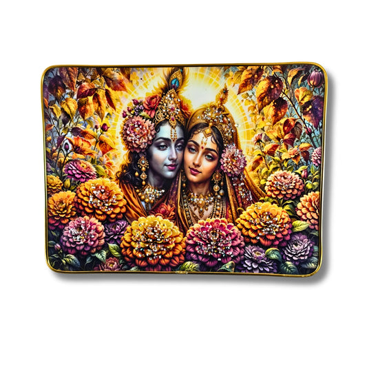 Radha Krishna & Ganesh Wall Frame Set of 2 | Modern Religious Frames for Living Room, Temple & Gift