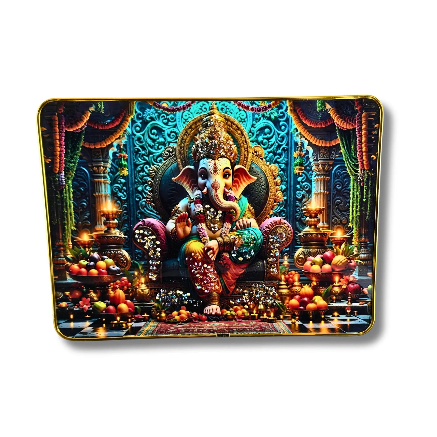 Radha Krishna & Ganesh Wall Frame Set of 2 | Modern Religious Frames for Living Room, Temple & Gift