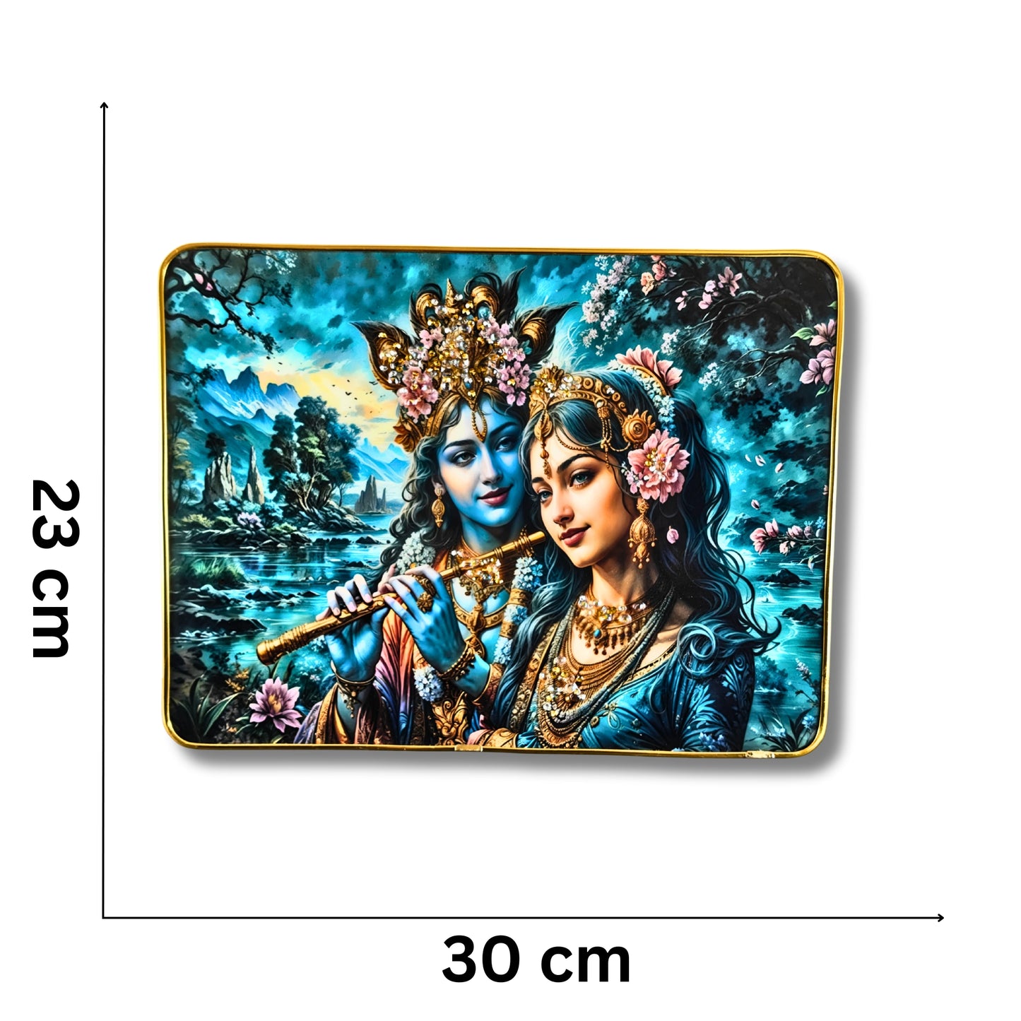 Aura of Braj: Premium 3D Stone Radha Krishna Photo Frames (Set of 2) 23x30 cm