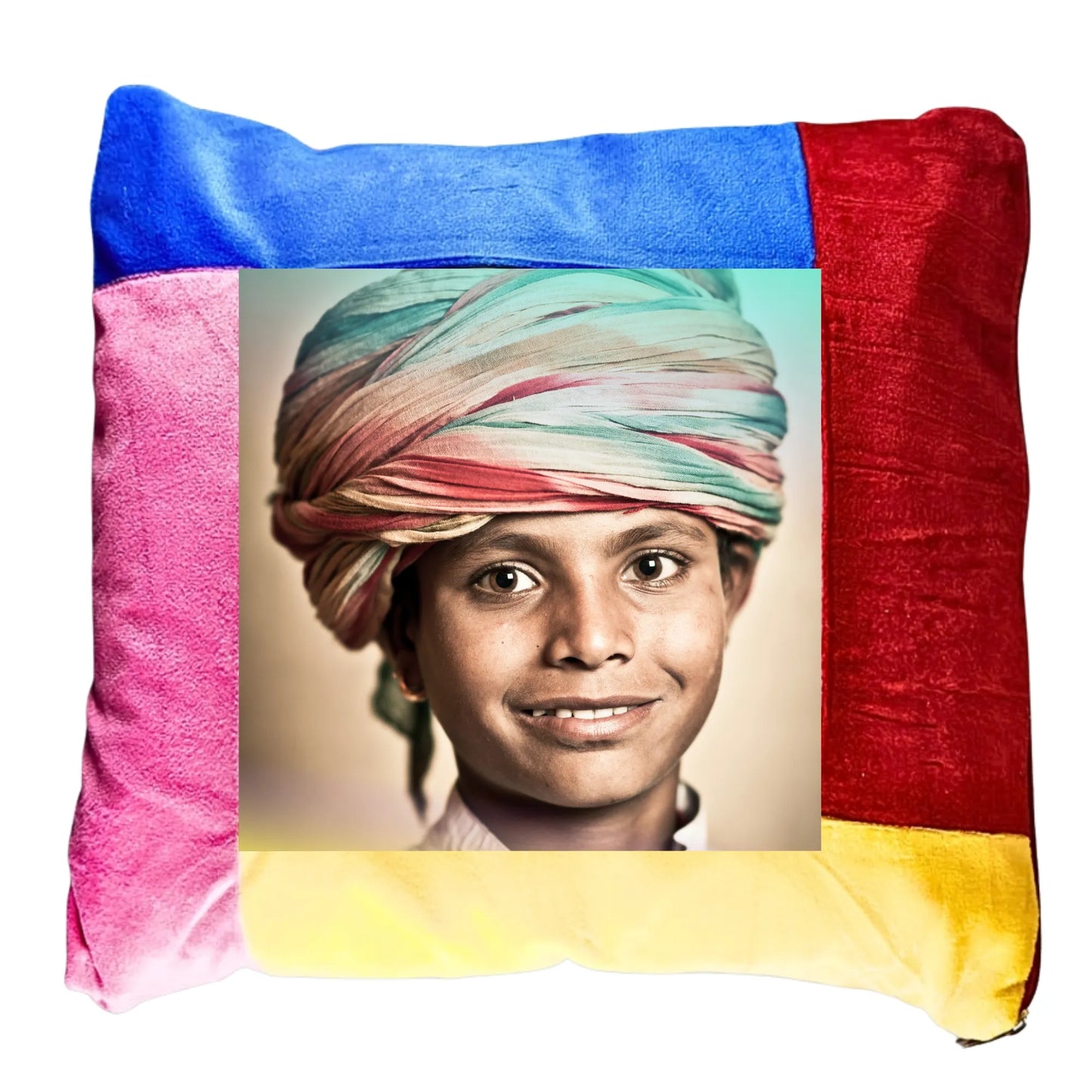 Personalized Multicolor Floral Border Photo Cushion