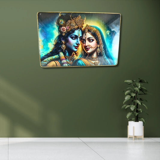 Premium Radha Krishna 3D Wall Art - Large Spiritual Home Decor 45x30 cm