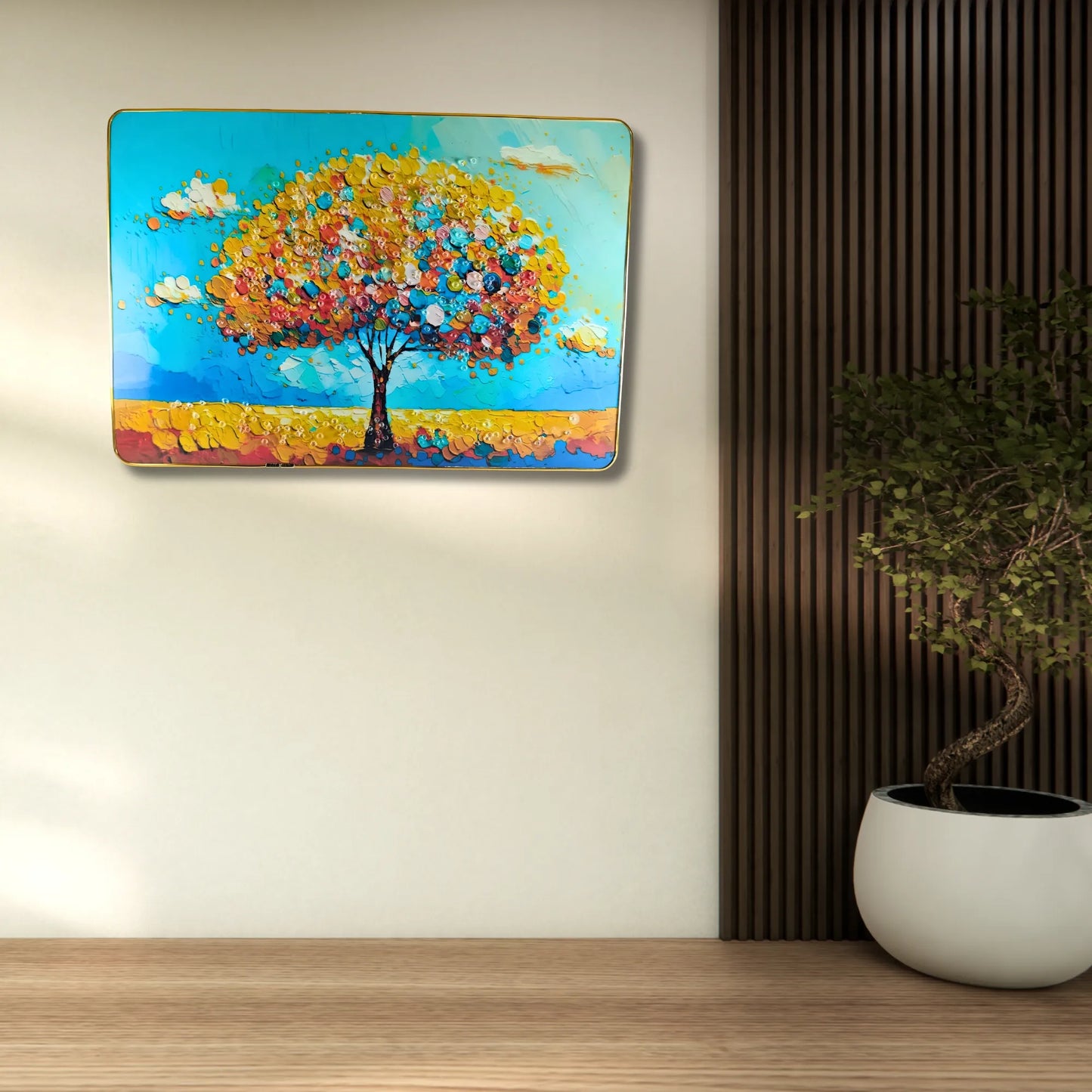 Zenith of Peace Nature Series – 3D Textured Landscape Wall Hanging with Golden Frame.