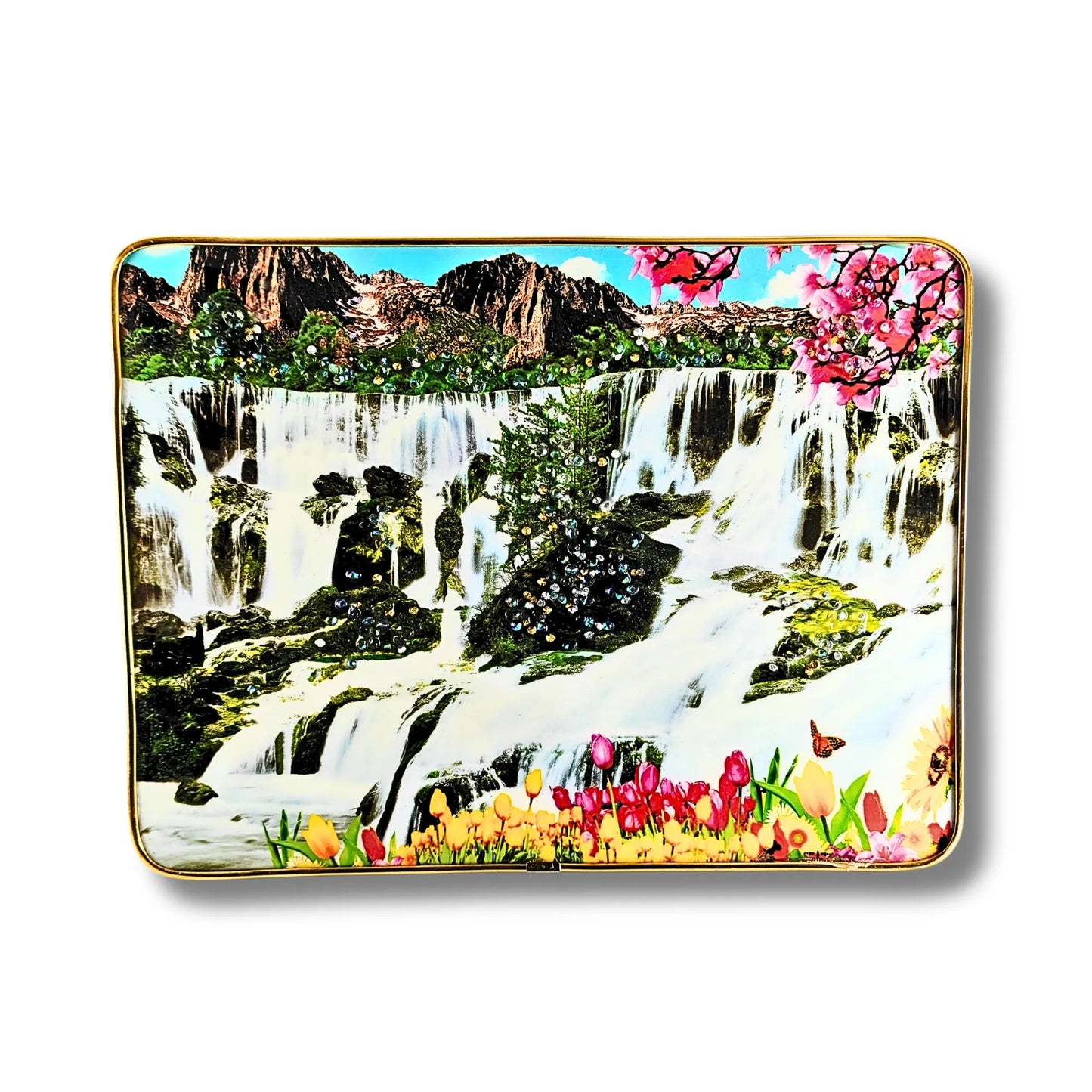 Saadhya Mart Spiritual Nature Series – 3D Textured Meditating Buddha & Waterfall Landscape with Luxury Golden Frame.