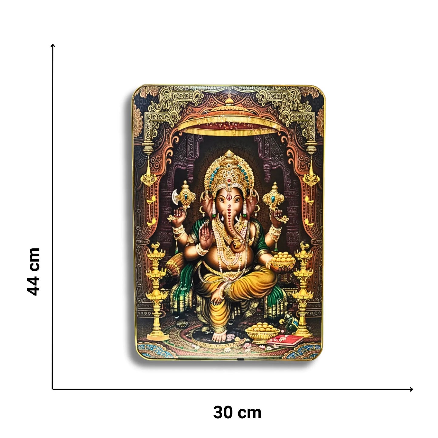 Decorative panel with a colorful depiction of a deity, measuring 30 cm by 44 cm.