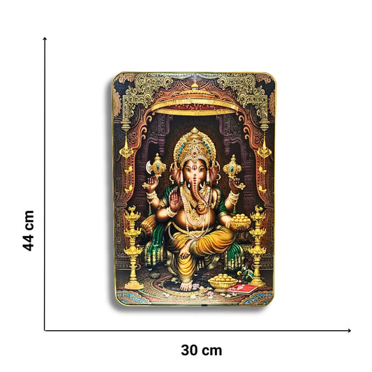 Decorative panel with a colorful depiction of a deity, measuring 30 cm by 44 cm.