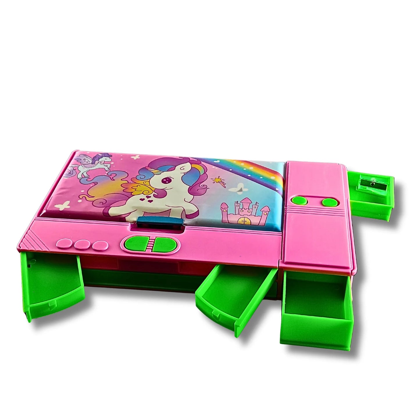 Magical Pink Fantasy Multi-Function Pencil Box for Kids | Unicorn Rainbow Stationery Organizer