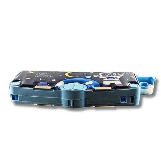 2-Sided Magnetic Pencil Box for Kids with Sharpener & Scissor | Space Theme Multipurpose Stationery Box