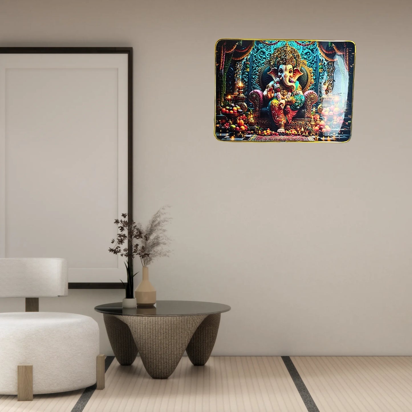 Saadhya Mart Premium Lord Ganesha 3D Wall Art Set – Divine Ganpati Scenery with Handcrafted Crystal & Glitter Work (Set of 2, 30x23 cm)