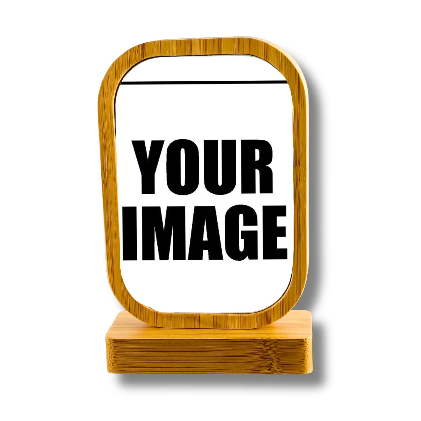 Wooden photo frame with 'YOUR IMAGE' text on a white background
