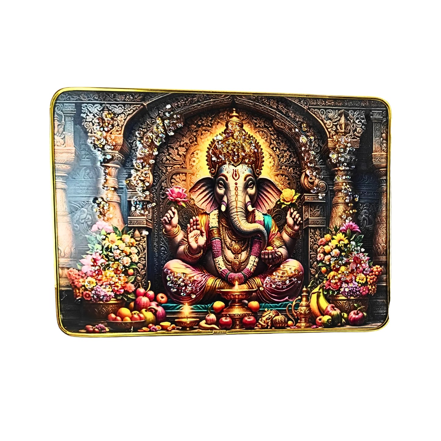 Saadhya Mart Premium Lord Ganesha 3D Wall Art Set – Divine Ganpati Scenery with Handcrafted Crystal & Glitter Work (Set of 2, 30x23 cm)