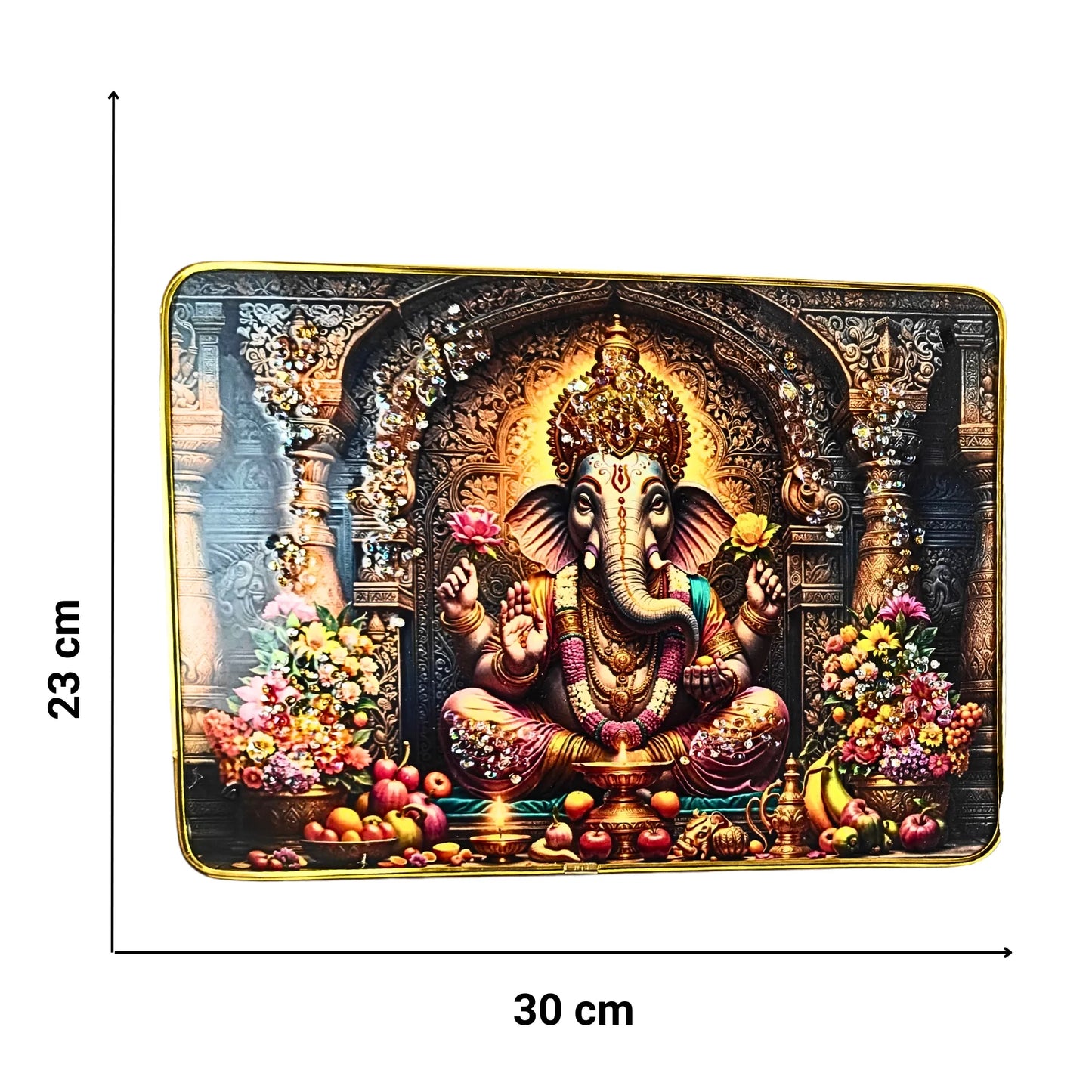 Saadhya Mart Premium Lord Ganesha 3D Wall Art Set – Divine Ganpati Scenery with Handcrafted Crystal & Glitter Work (Set of 2, 30x23 cm)
