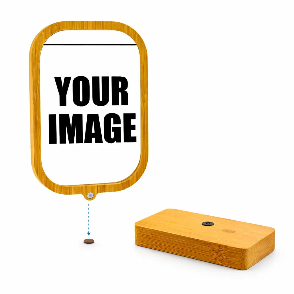 Wooden photo frame with a white board and 'YOUR IMAGE' text on a white background