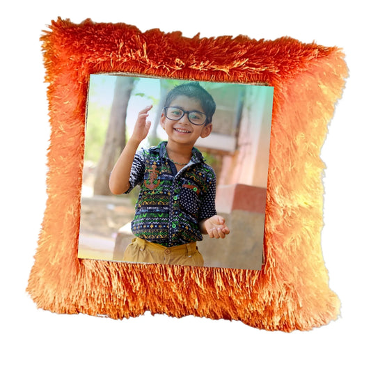 Personalized Kids Photo Cushion (16x16) - Custom Heart & Square Fur Pillow for Children