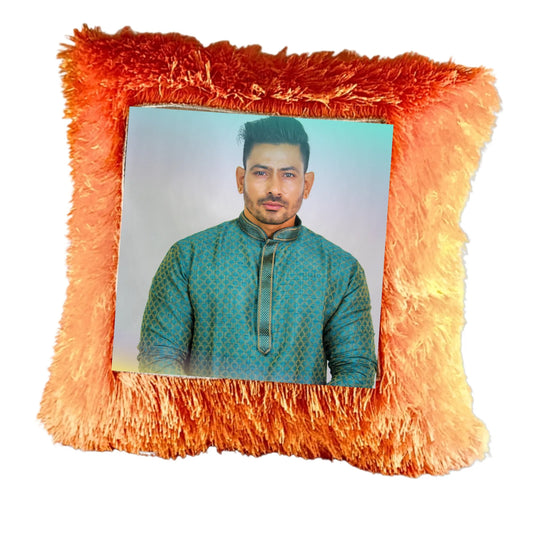 Personalized Photo Cushion for Brother, Sister & Friends (16x16) - Custom Square Fur Pillow